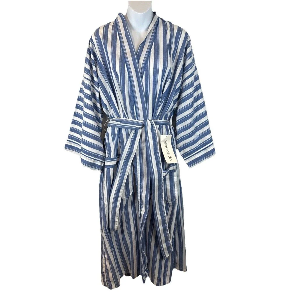 VTG Pierre Cardin NWT Robe One Size Striped Blue White Deadstock Sibleys Tag